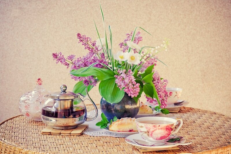 Tea Set with Flowers — Purple, Serene, Spring