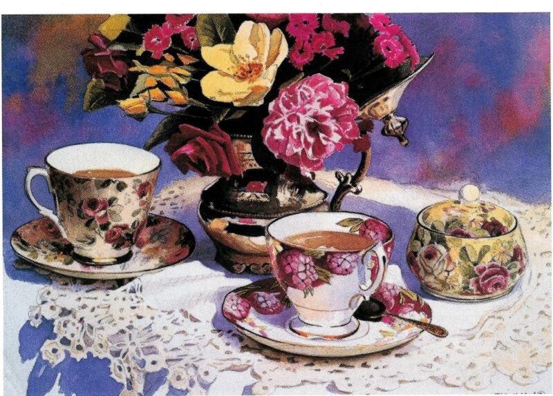 Tea Set with Flowers — Purple, Serene