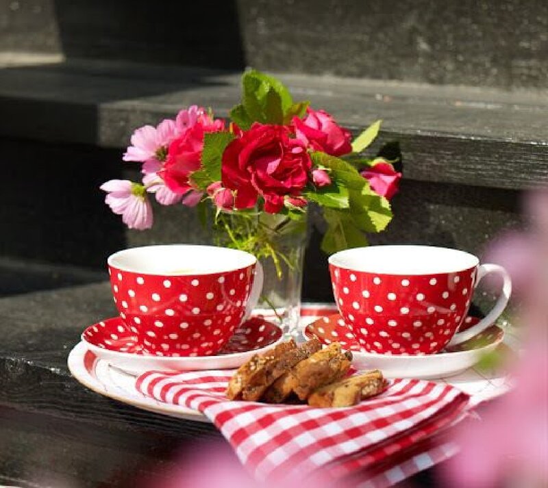 Tea Set with Flowers — Red, Serene, Afternoon