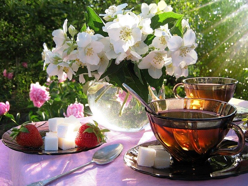 Tea Set with Flowers — White, Serene, Afternoon