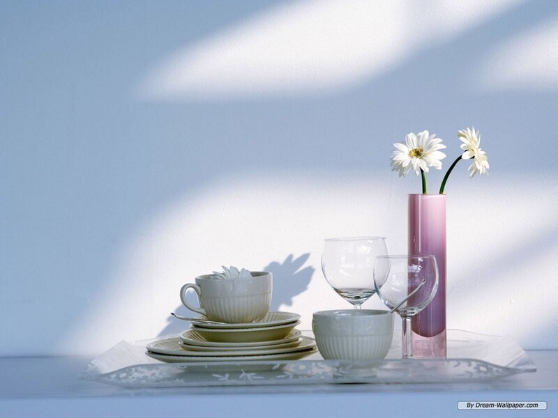 Tea Set with Flowers — White, Serene, Morning