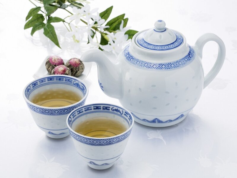 Tea Set with Flowers — White, Serene, Photograph