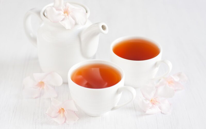Tea Set with Flowers — White, Serene, Spring, Photograph, Teapot, Cups