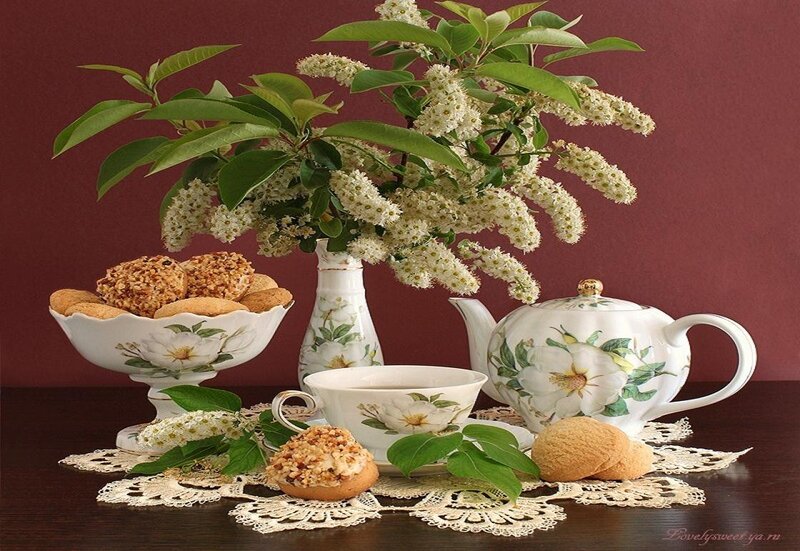 Tea Set with Flowers — White, Serene, Spring