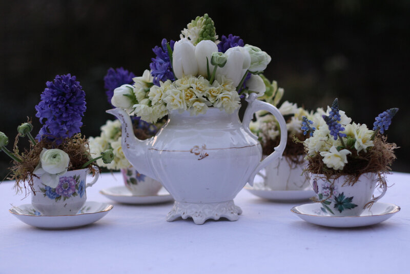 Tea Set with Flowers — White, Serene, Sunset