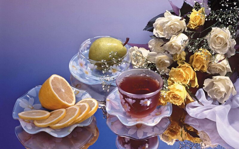 Tea Set with Fruit and Flowers — Purple