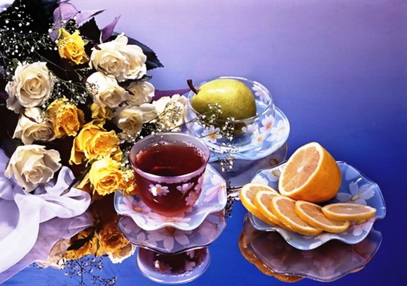 Tea Set with Fruit and Flowers