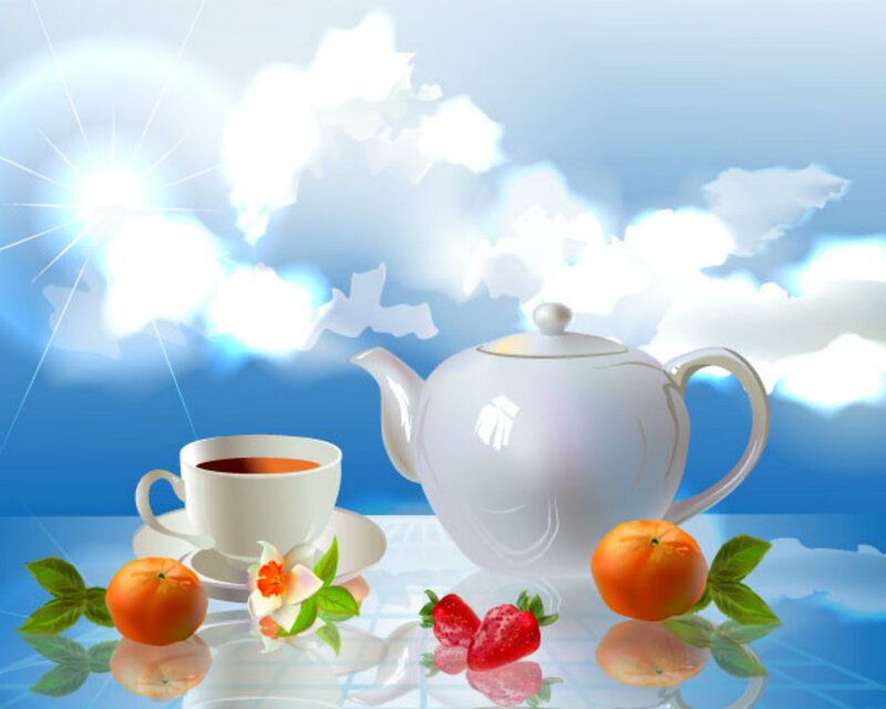 Tea Set with Fruit — Blue