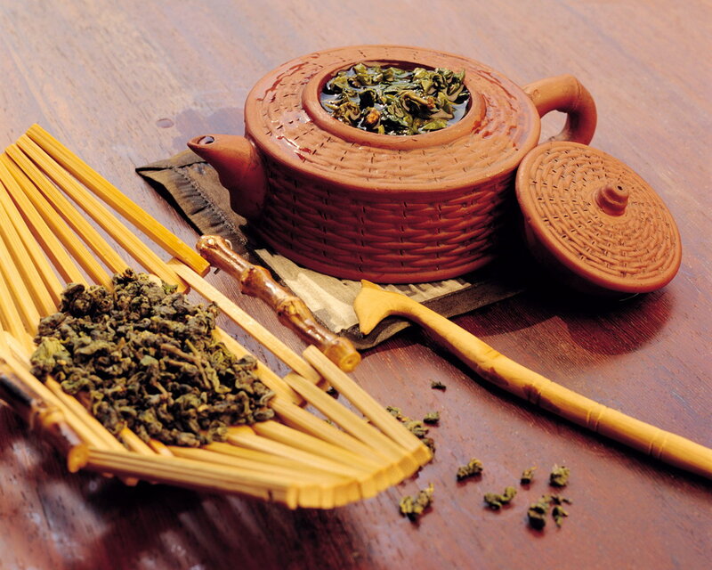 Tea Set with Green Tea — Brown