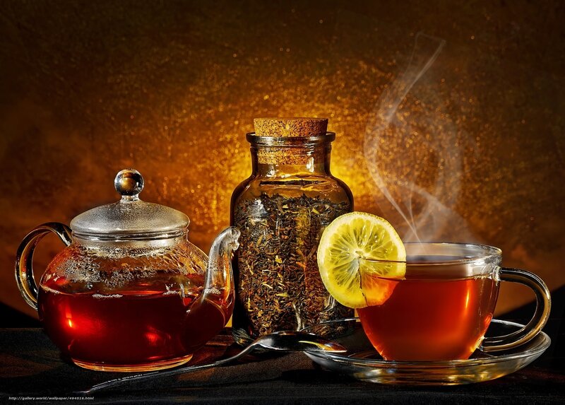 Tea set with lemon slice