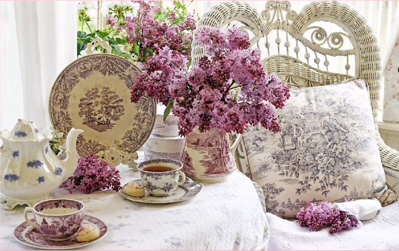 Tea Set with Lilacs — Purple, Serene, Spring