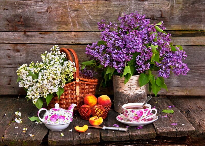 Tea Set with Lilacs — Purple