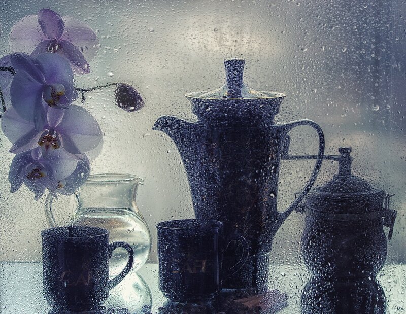 Tea Set with Orchid — Purple