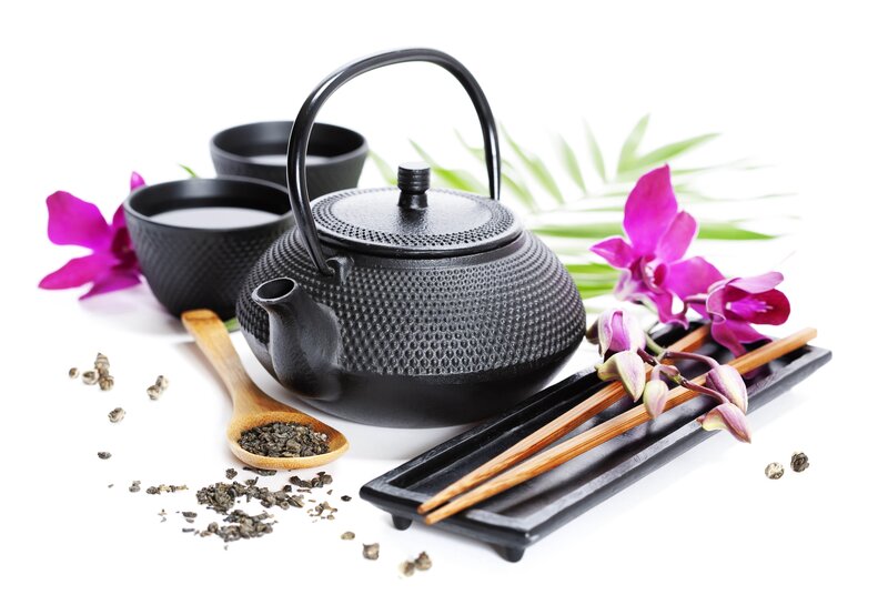 Tea set with orchids