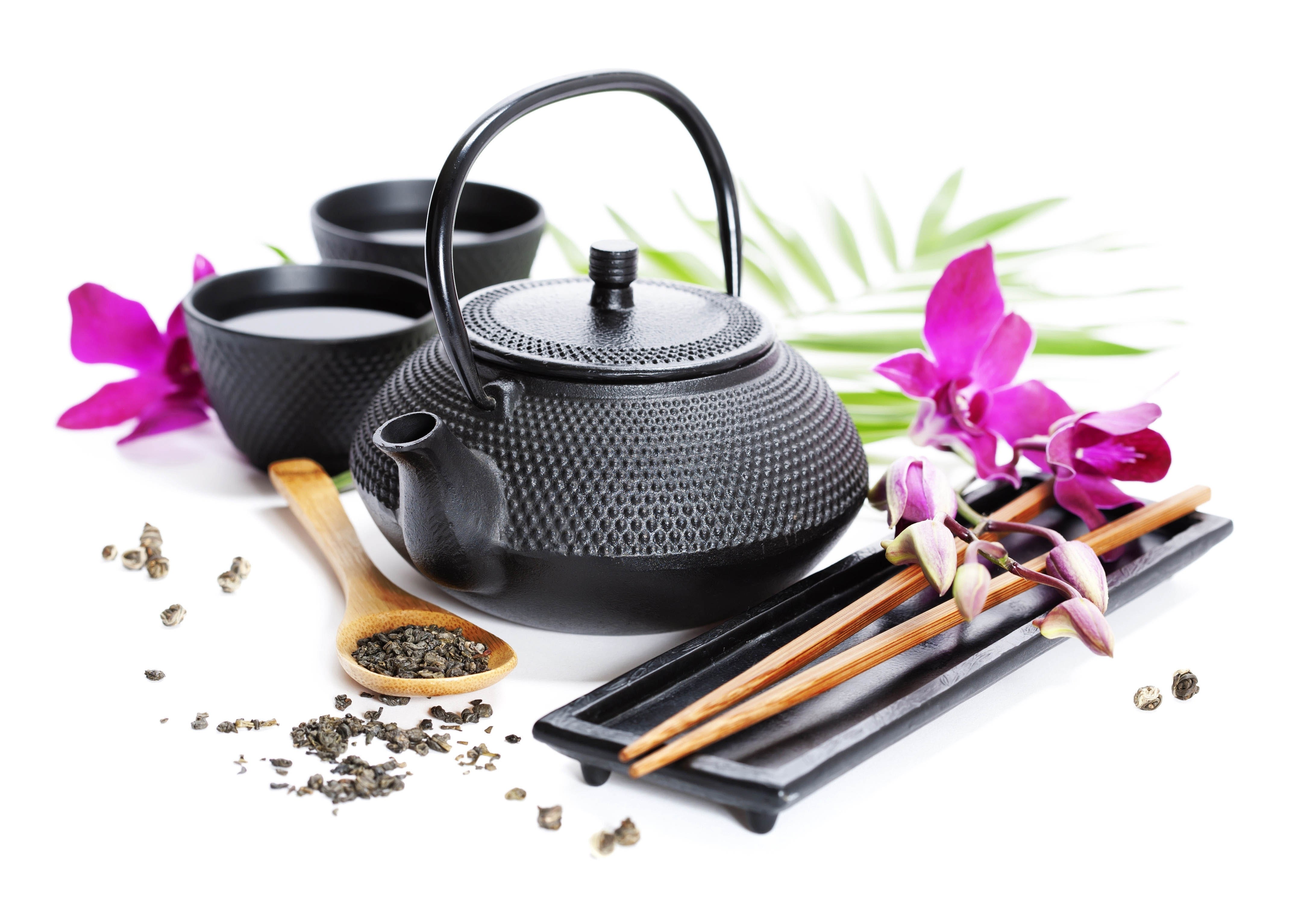 Tea set with orchids