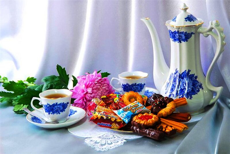 Tea Set with Pastries — White, Serene, Morning