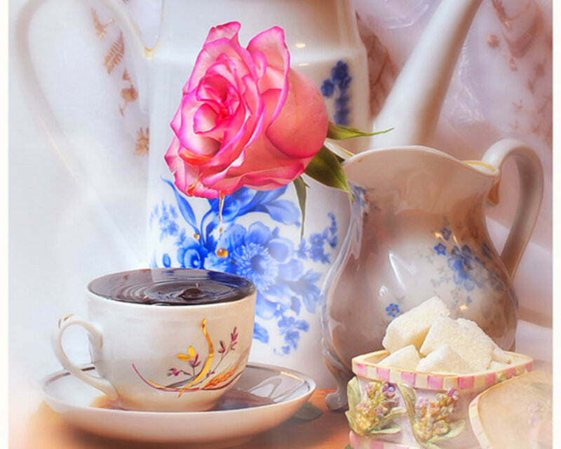 Tea Set with Rose — White, Serene