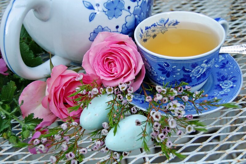 Tea Set with Roses — Blue, Serene, Spring