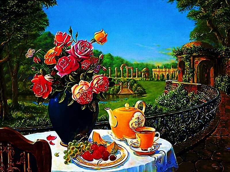 Tea Set with Roses — Blue, Serene