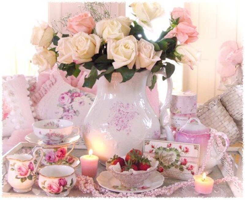 Tea Set with Roses — Pink, Cozy