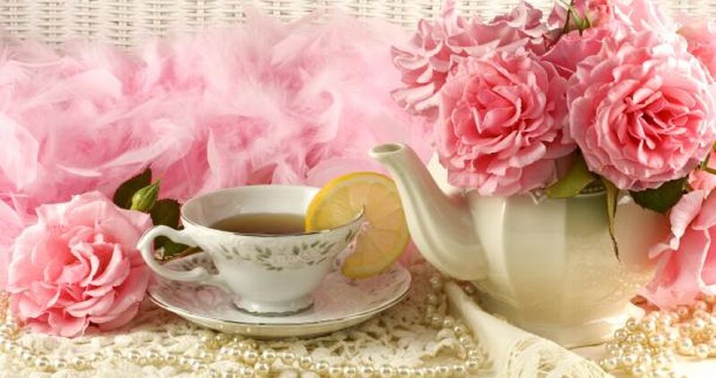 Tea Set with Roses — Pink, Elegant, Photograph, Lemon Slice