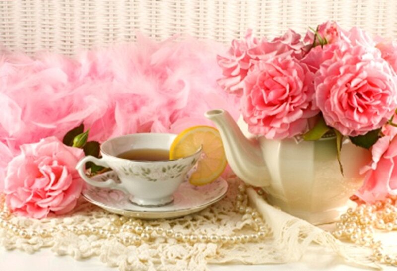 Tea Set with Roses — Pink, Elegant, Photograph