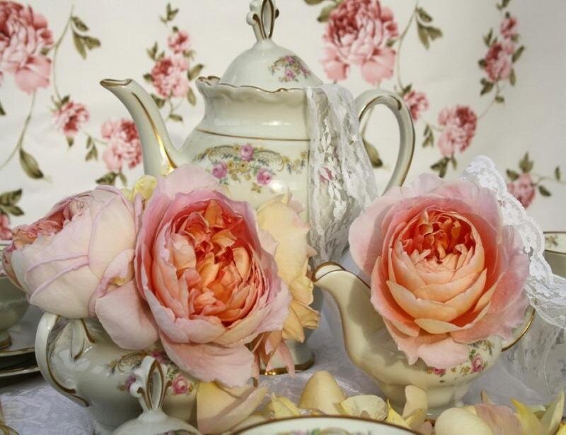 Tea Set with Roses — Pink, Elegant