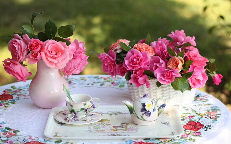 Tea Set with Roses — Pink, Serene, Afternoon