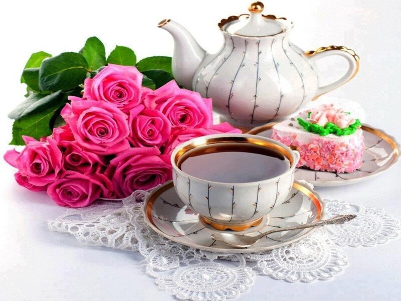Tea Set with Roses — Pink, Serene, Morning