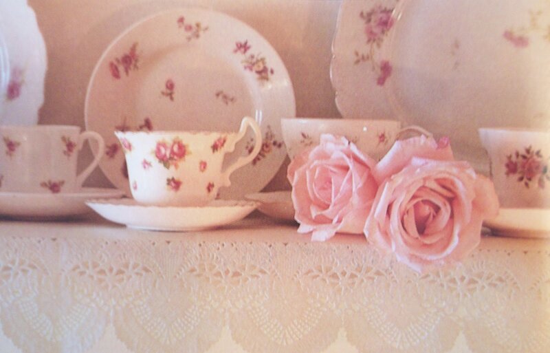 Tea Set with Roses — Pink, Serene, Photograph, Teacups