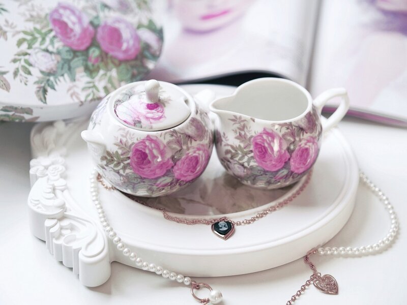 Tea Set with Roses — White, Serene, Photograph, Necklace