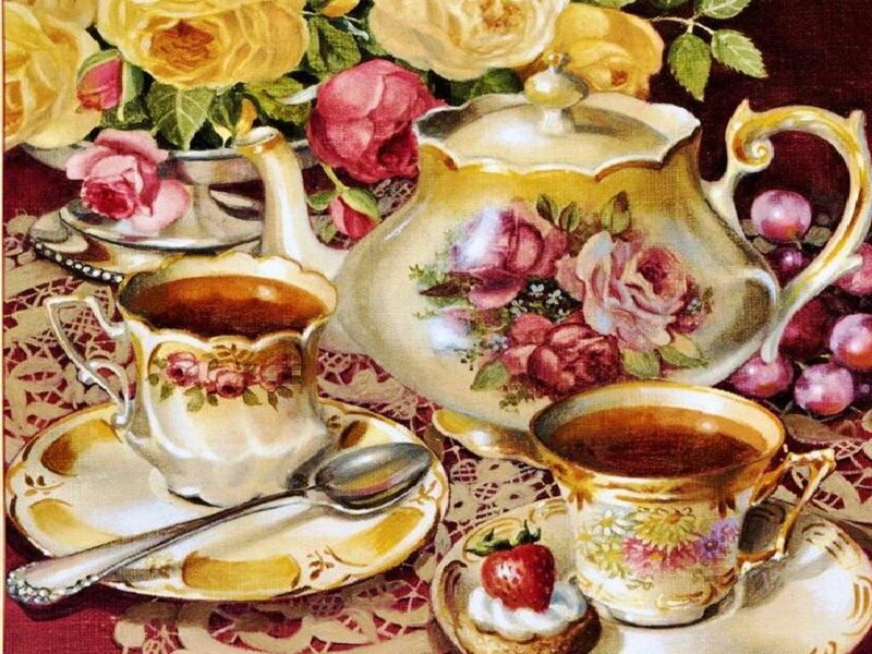 Tea Set with Roses — Yellow, Elegant