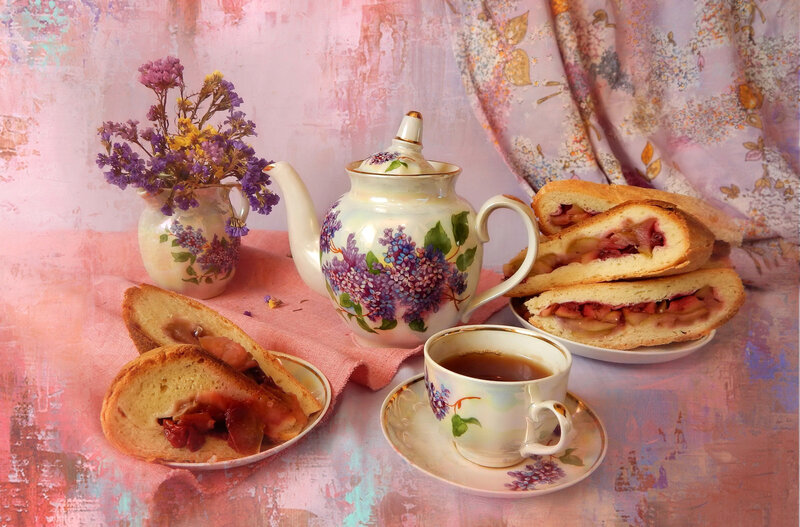 Tea Set with Sandwiches — Pink