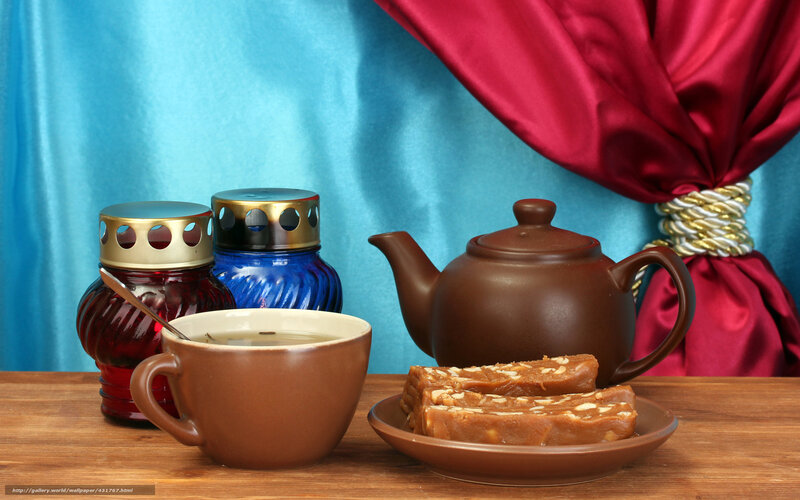 Tea Set with Sweets — Brown
