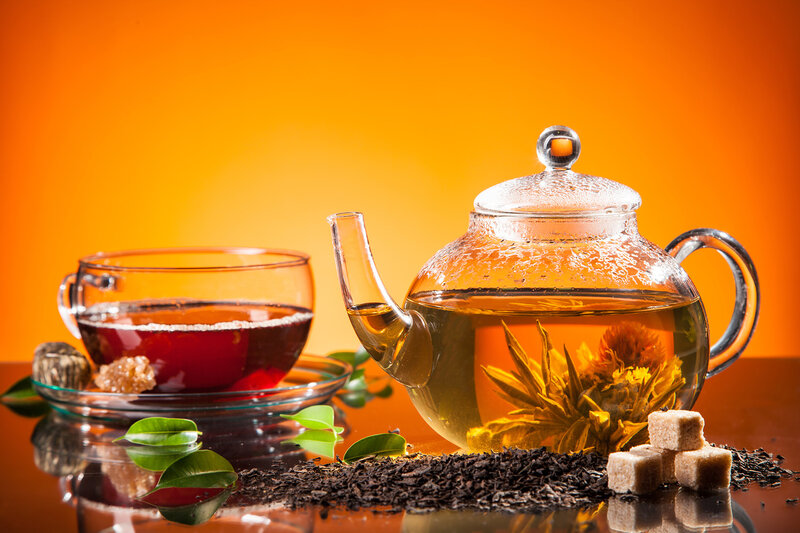 Tea Set with Tea Leaves