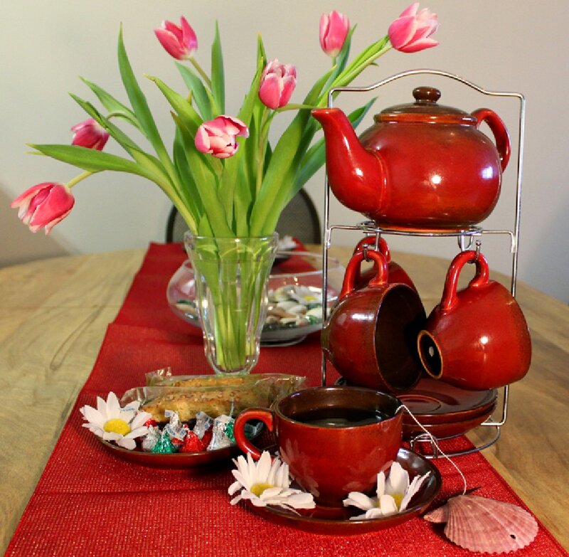 Tea Set with Tulips — Red