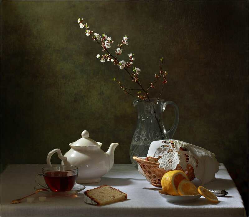 Tea Setup with Flowers