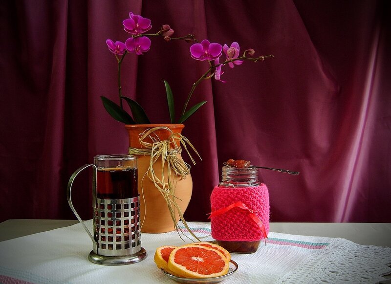 Tea Setup with Orchid