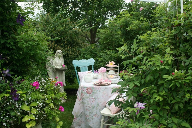 Tea Table in Garden — Green, Serene, Afternoon