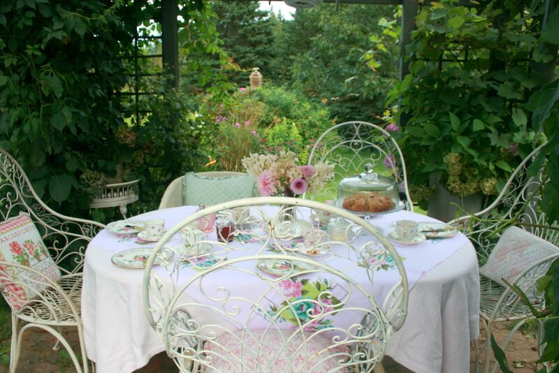 Tea Table in Garden — White, Serene, Afternoon