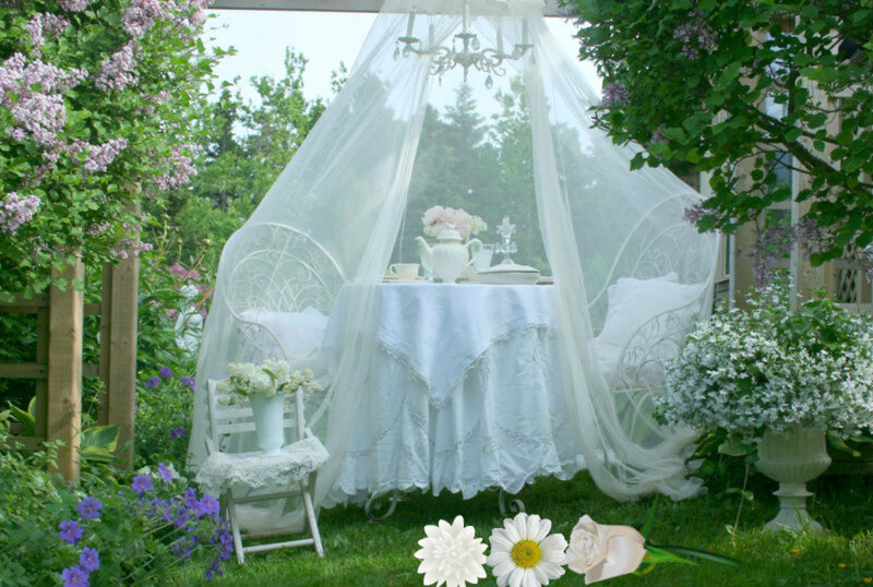 Tea Table in Garden — White, Serene