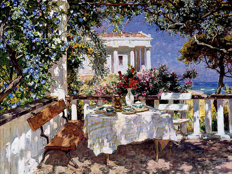 Tea Table on Balcony — White
