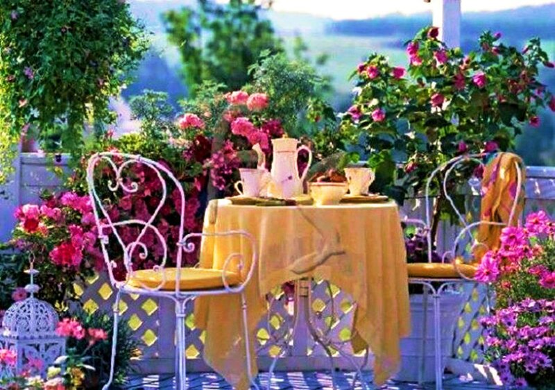 Tea Table on Balcony — Yellow