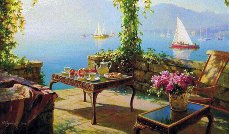 Tea Table on Terrace — Blue