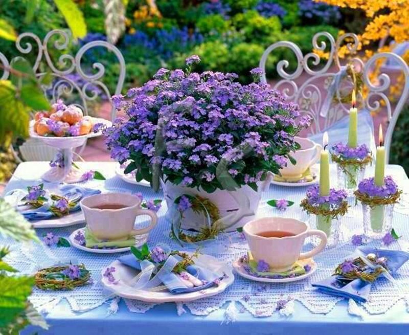 Tea Table with Flowers