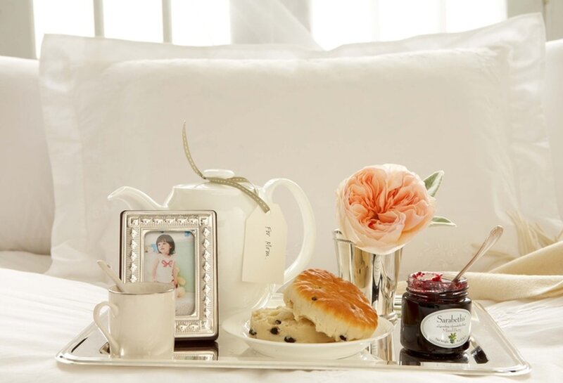 Tea Tray on Bed — White