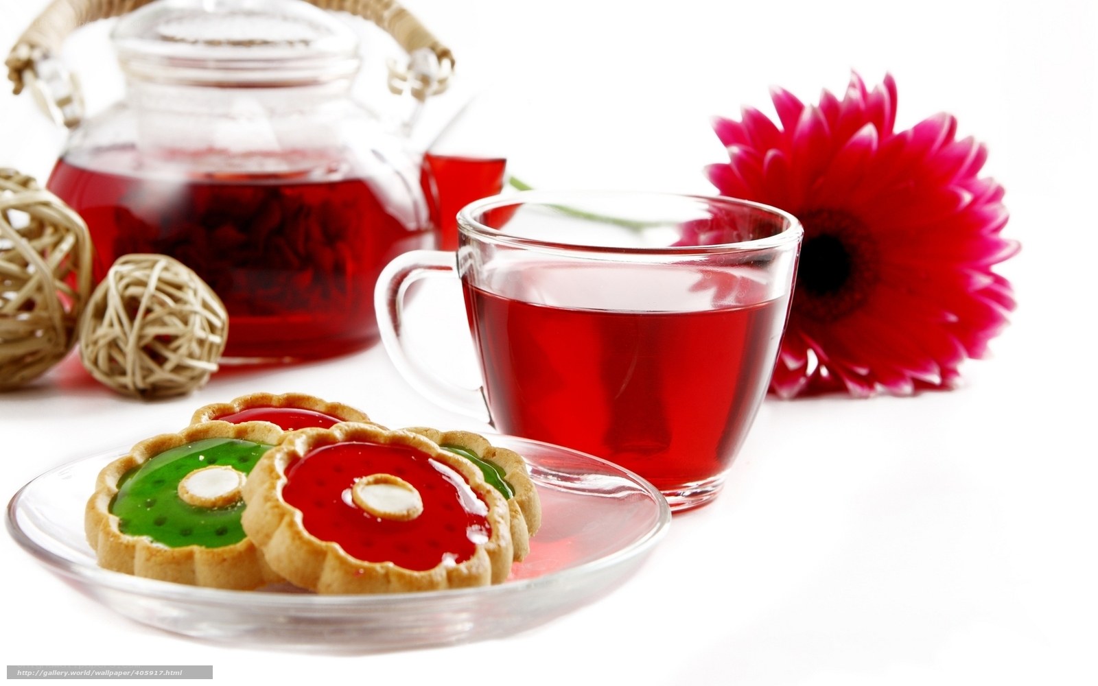 Tea with cookies and flower