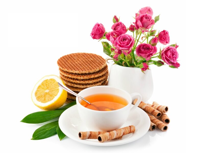 Tea with Cookies and Flowers — White