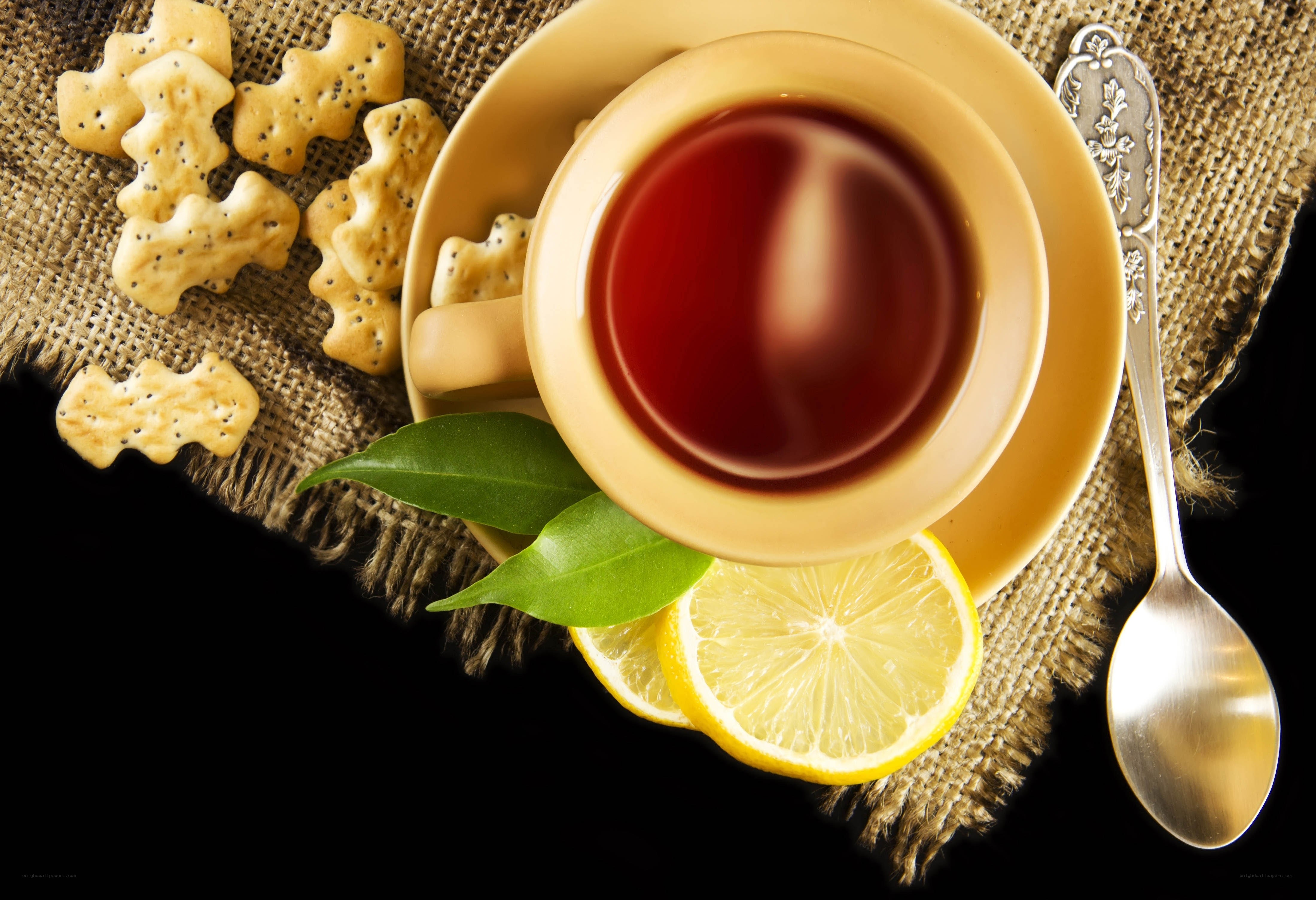 Tea with lemon and cookies