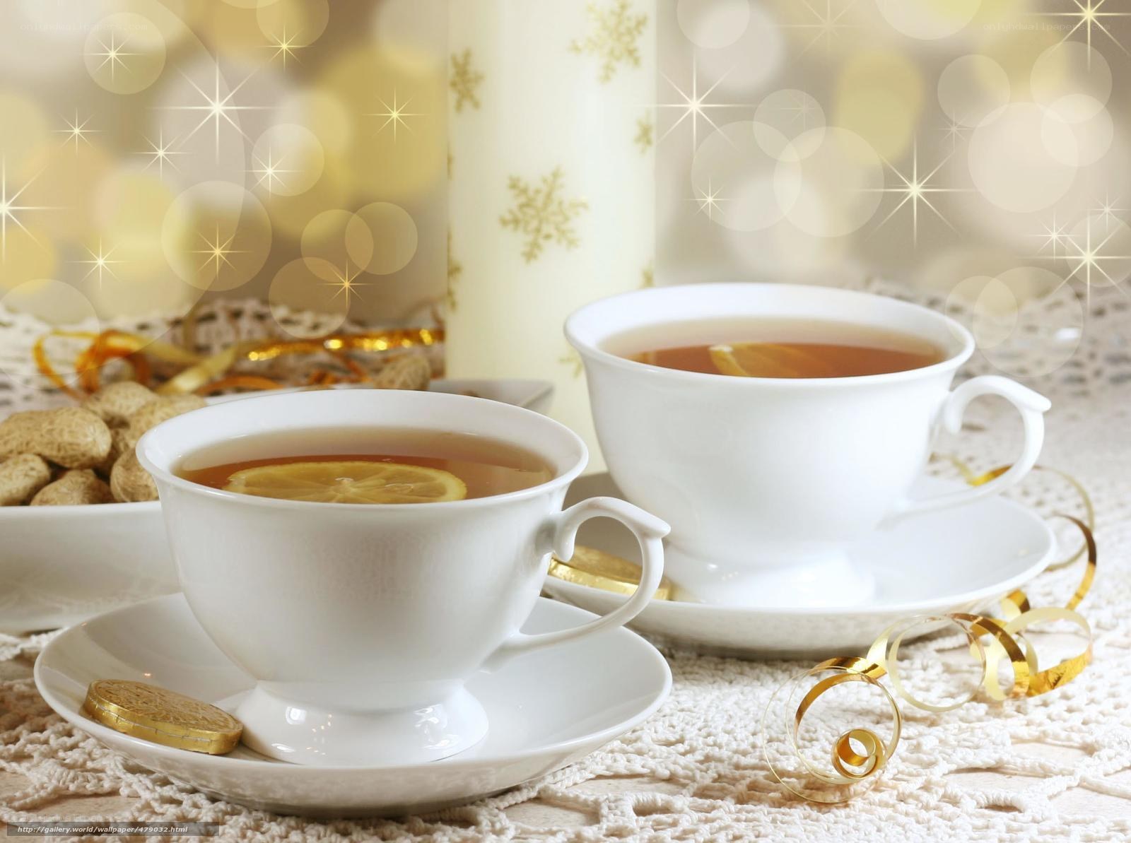Tea with lemon and festive decor